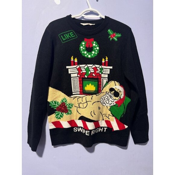 Bluenotes Christmas 'Swipe Right' Santa's on Tinder‎ app sweater medium - Picture 1 of 5